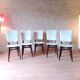 5 vintage chairs from the 60s, white leatherette, mahogany wood