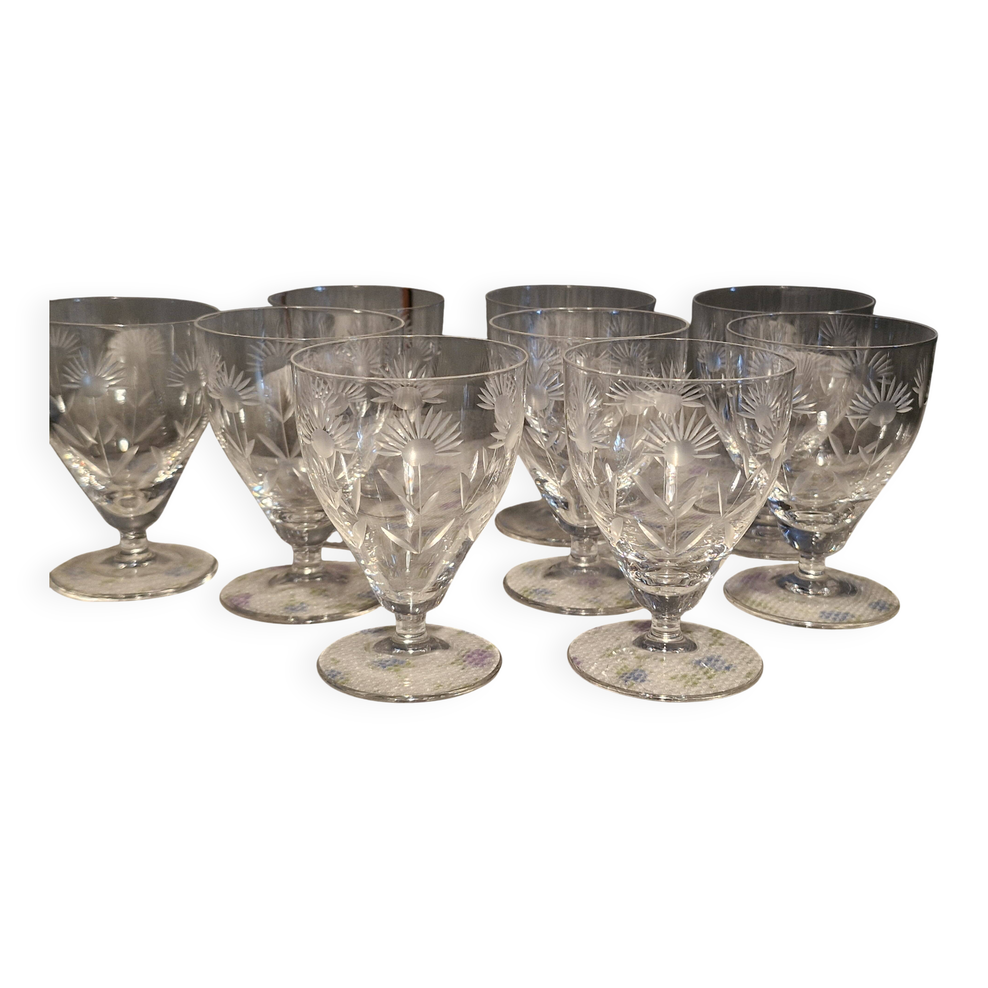 Villeroy and Bosch - 9 Antique Port Glasses - Cut crystal with flower decoration
