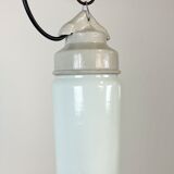 Industrial White Porcelain Pendant Light with Milk Glass, 1970s