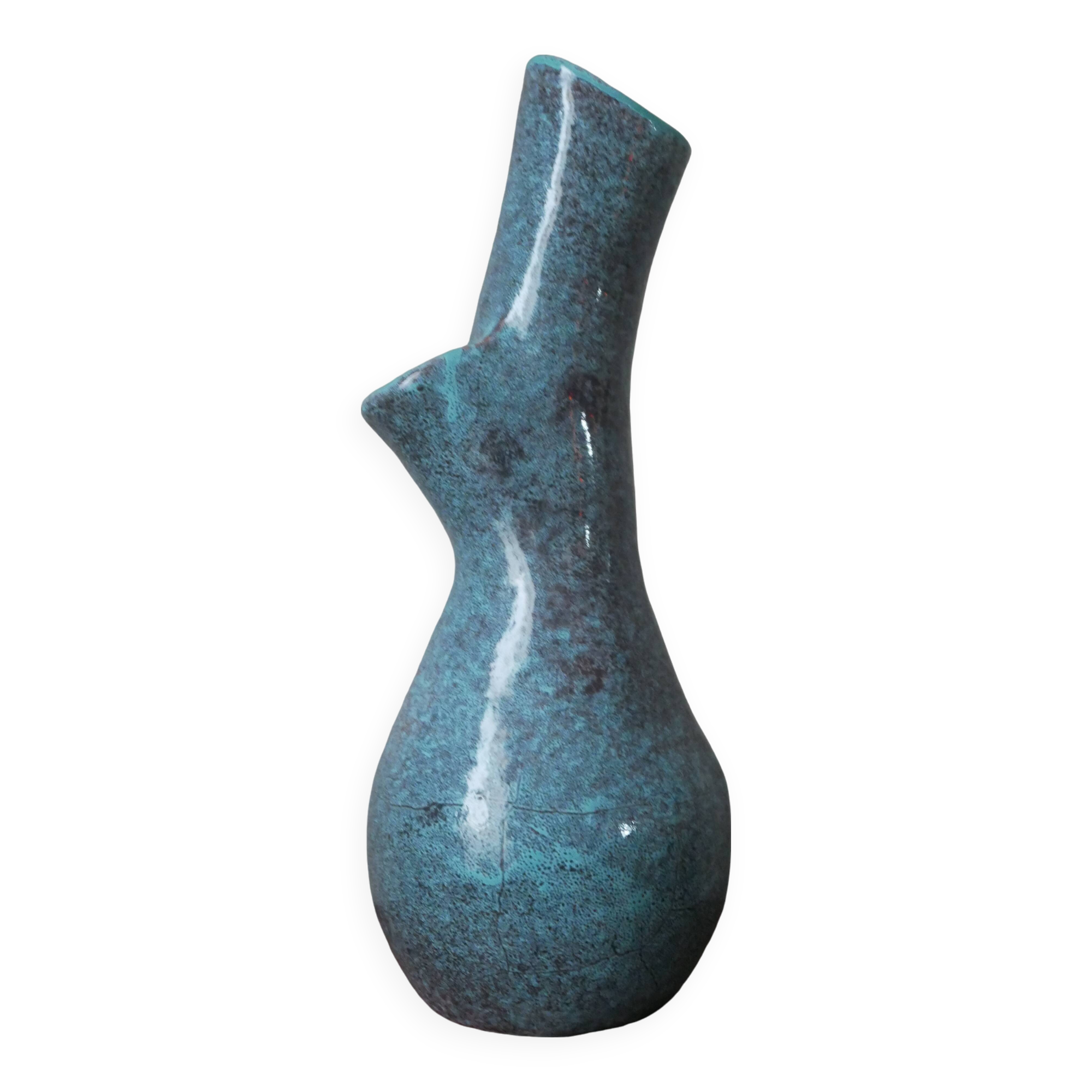 Handmade ceramic vase made in France handmade pottery turquoise brown contemporary design