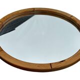 Vintage 70s round pine mirror Swedish design