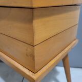 Scandinavian work table, vintage bedside table, compass legs, 1950s, 1960s
