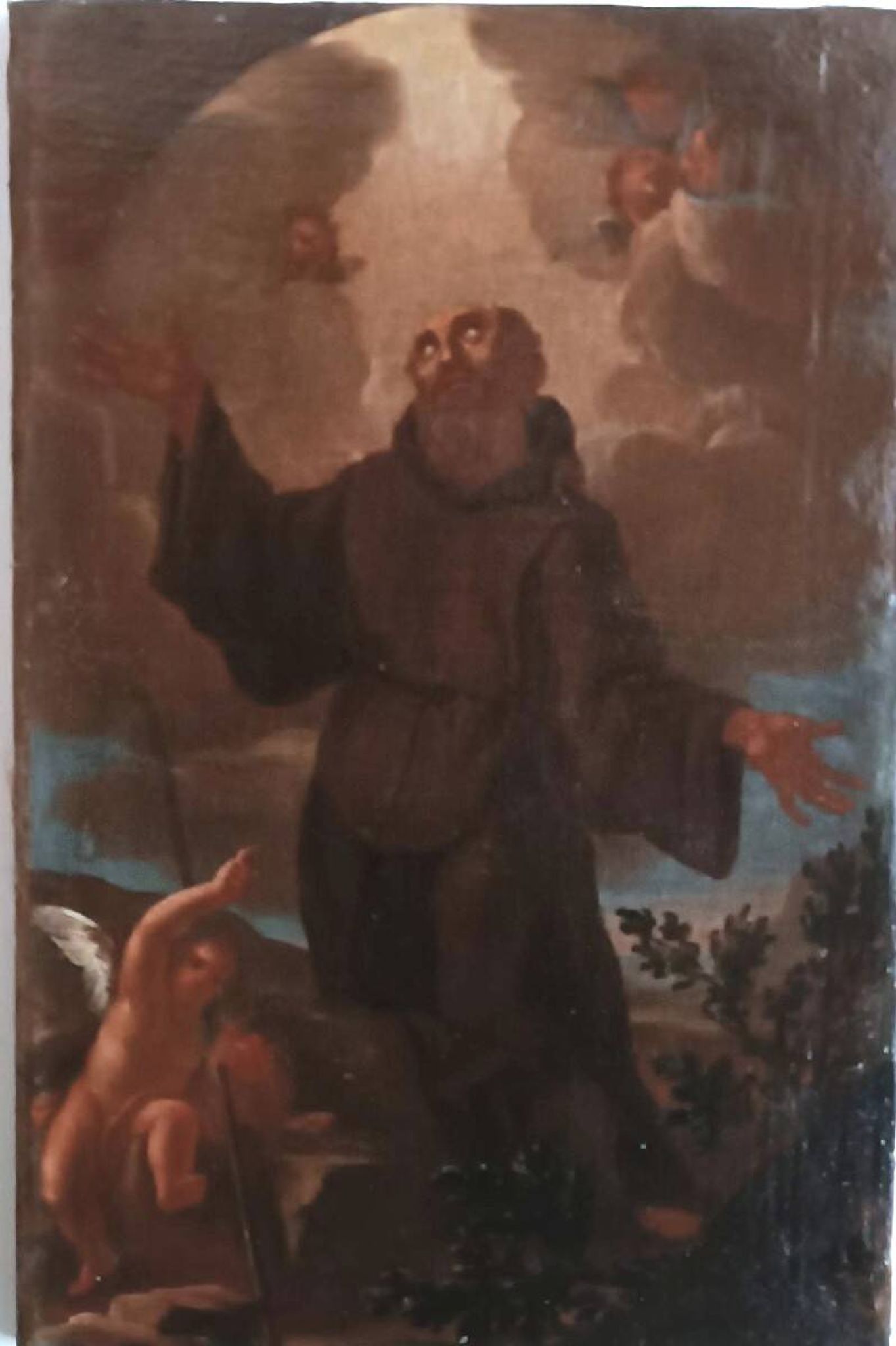 Old Oil Painting on Canvas, Baroque Period, Depicting a Franciscan Saint