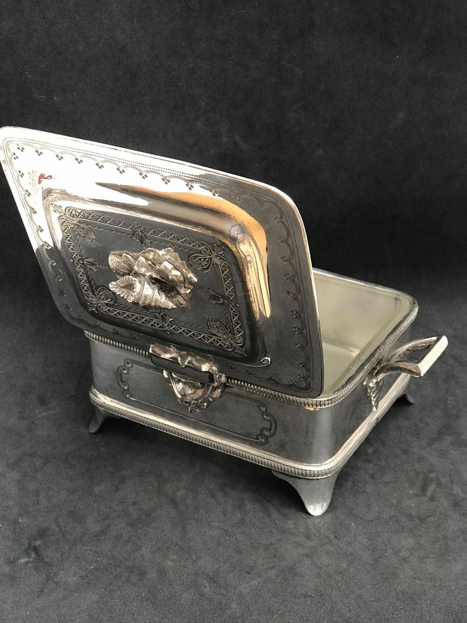Victorian sardine box silver metal flat butter and glass insert Walker and Hall