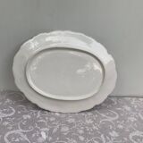 Large oval dish, cream ironstone with embossed patterns and burgundy color