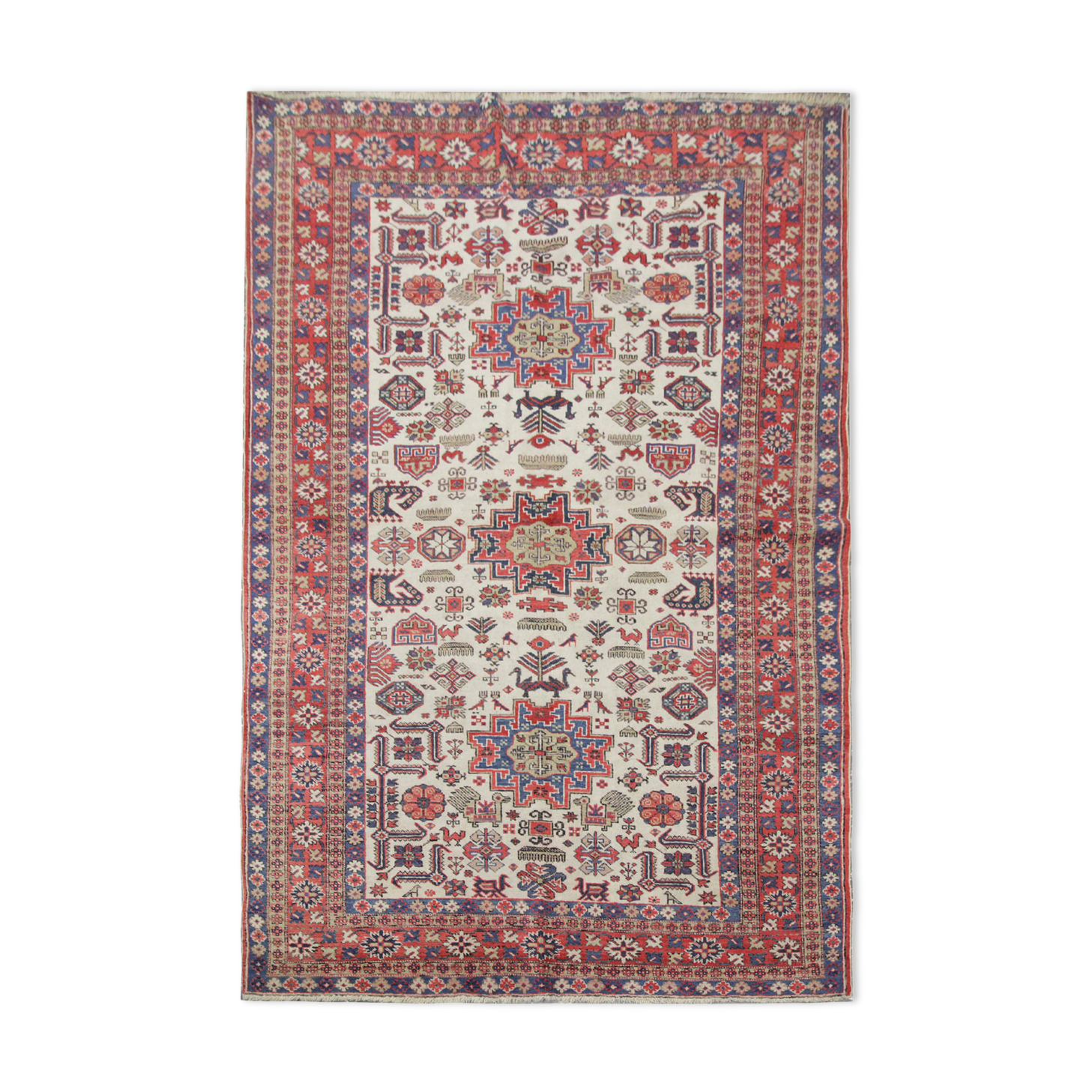 Vintage Wool Azerbaijan Carpet Area Rug- 134x216cm