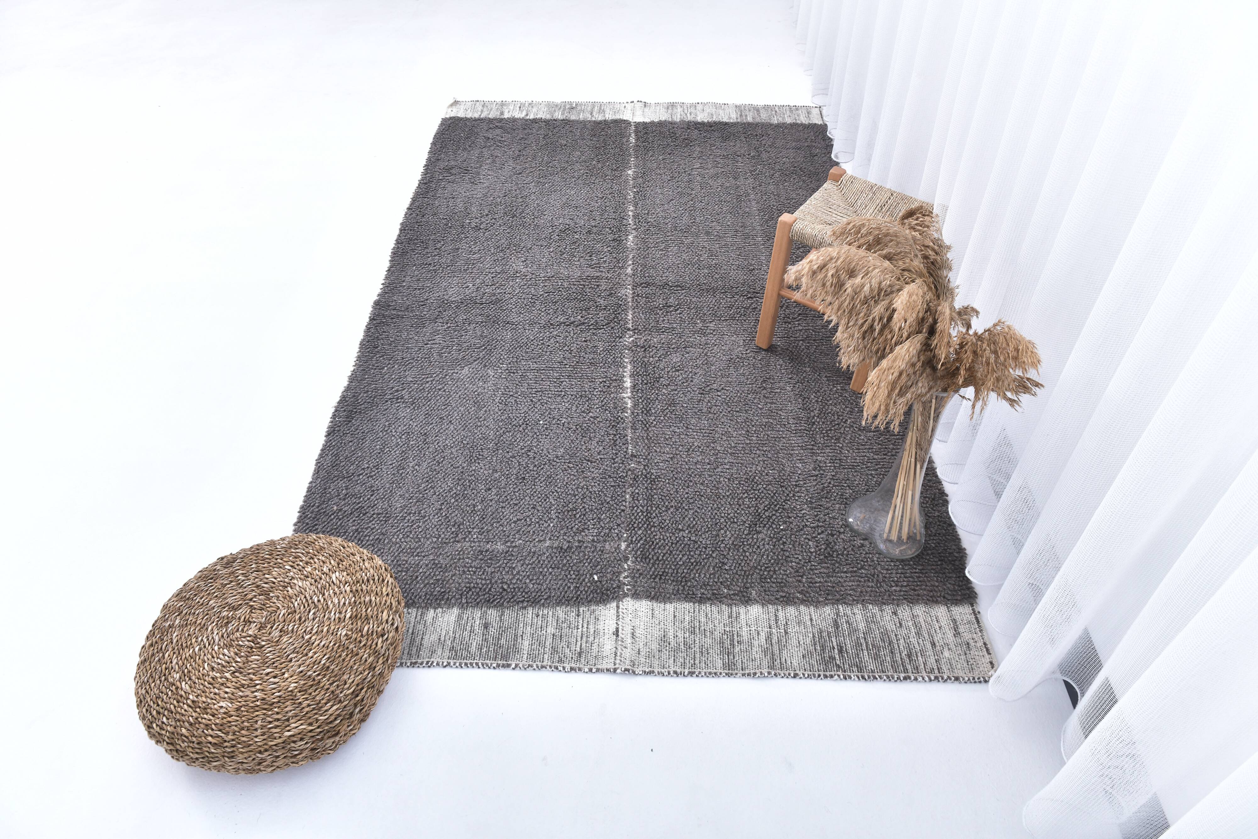 4x7 Soft Pastel Brown Wool Moroccan Rug, 128x211Cm