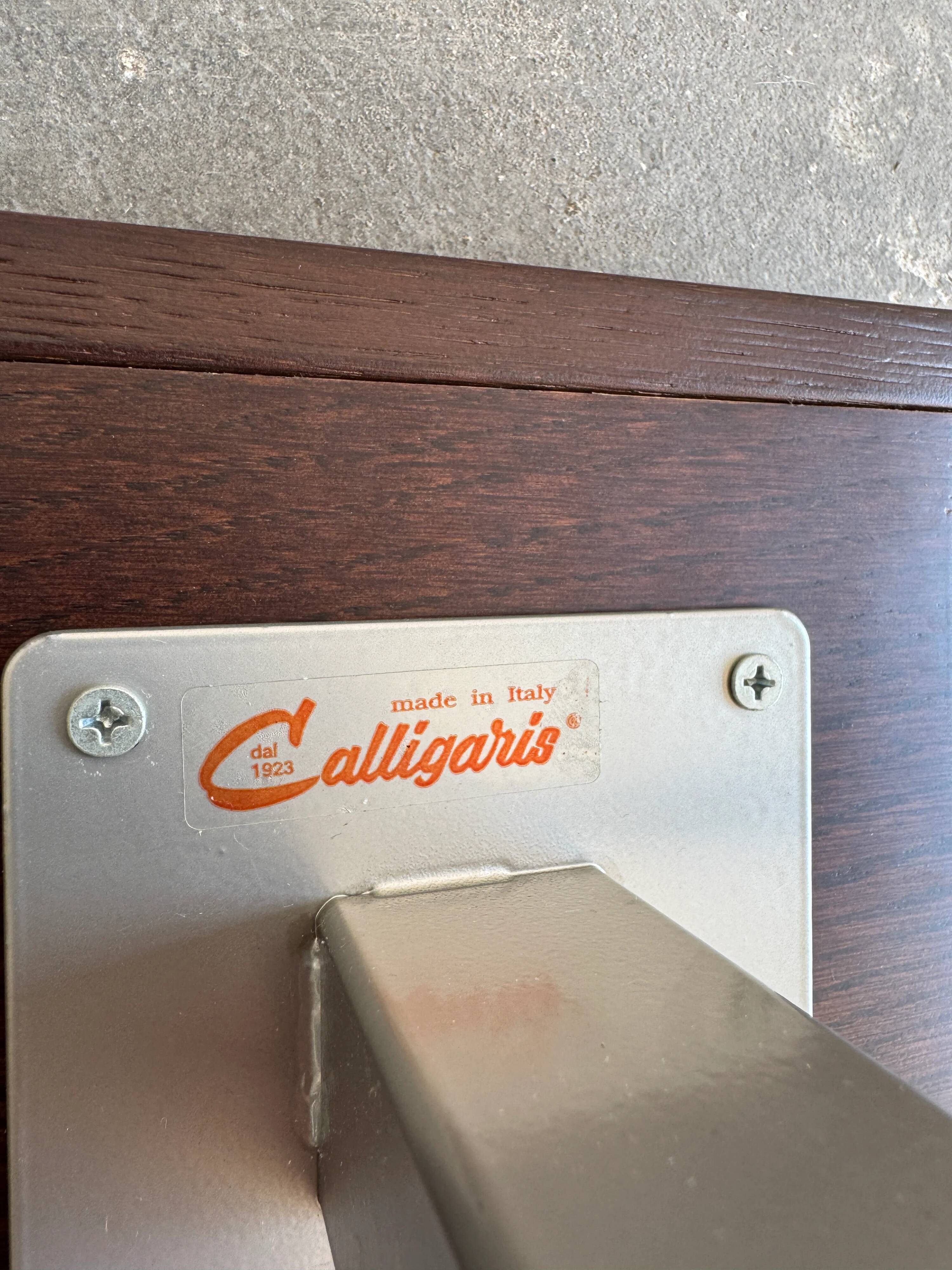 Set of 2 Calligaris holders — silver gray with dark brown wood, metal, and wood design