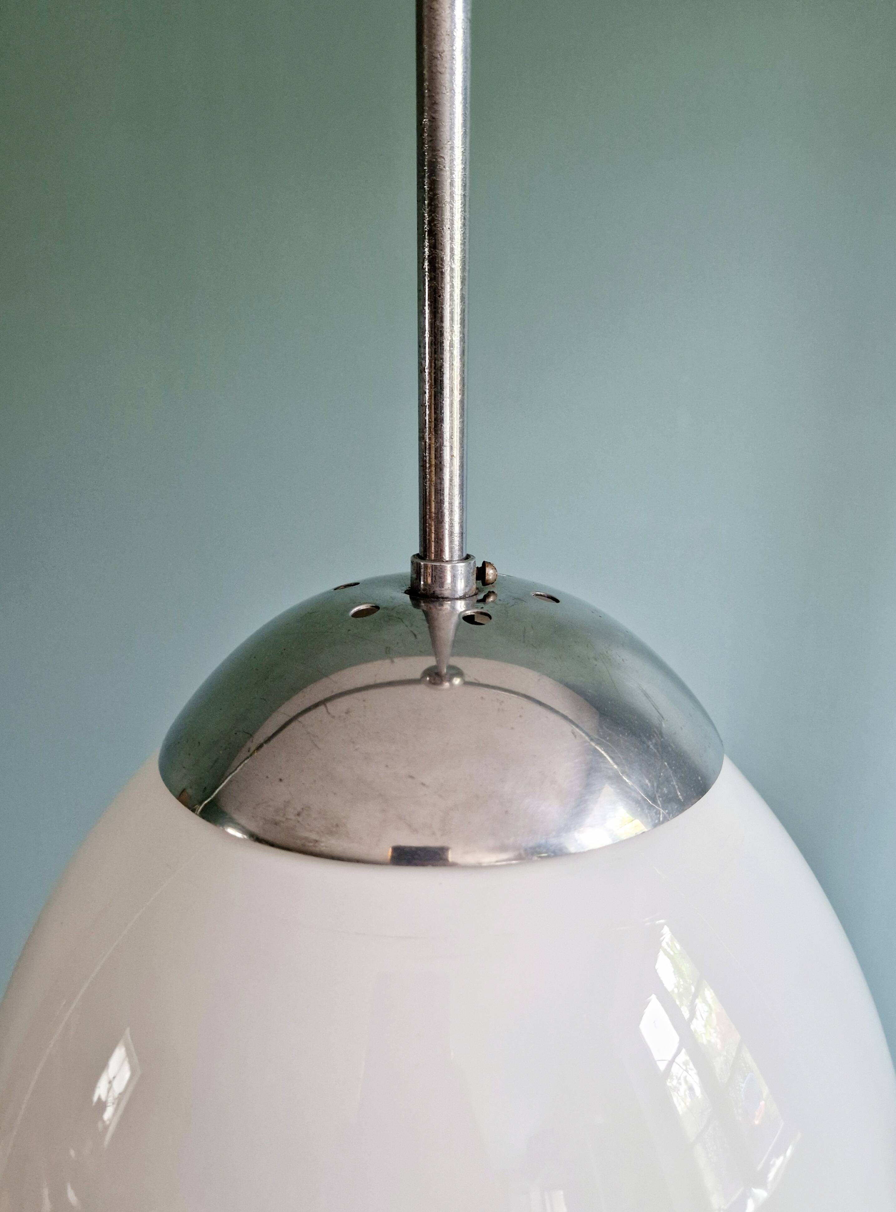 Art Deco pendant light in white opaline glass, 1920s-30s