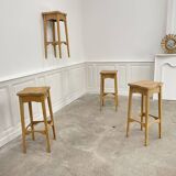 4 tabourets hauts 1960 en bois brut