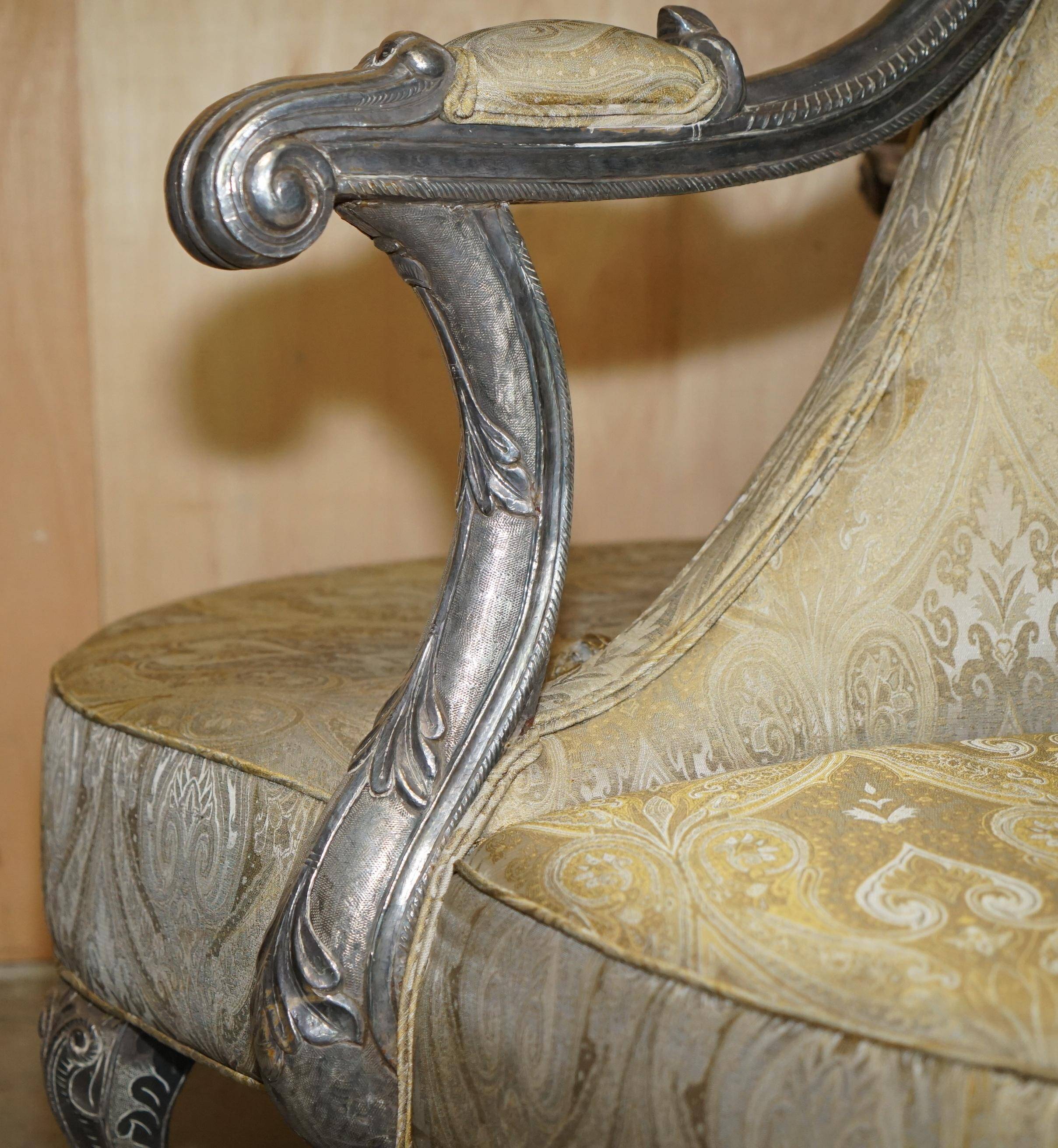 Silver-plated sculpted "Tete a Tete" canapé conversation, antique 19th century.
