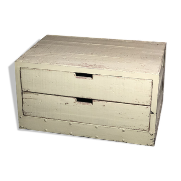 Meuble de rangement table basse en bois et fer vert pastel patiné