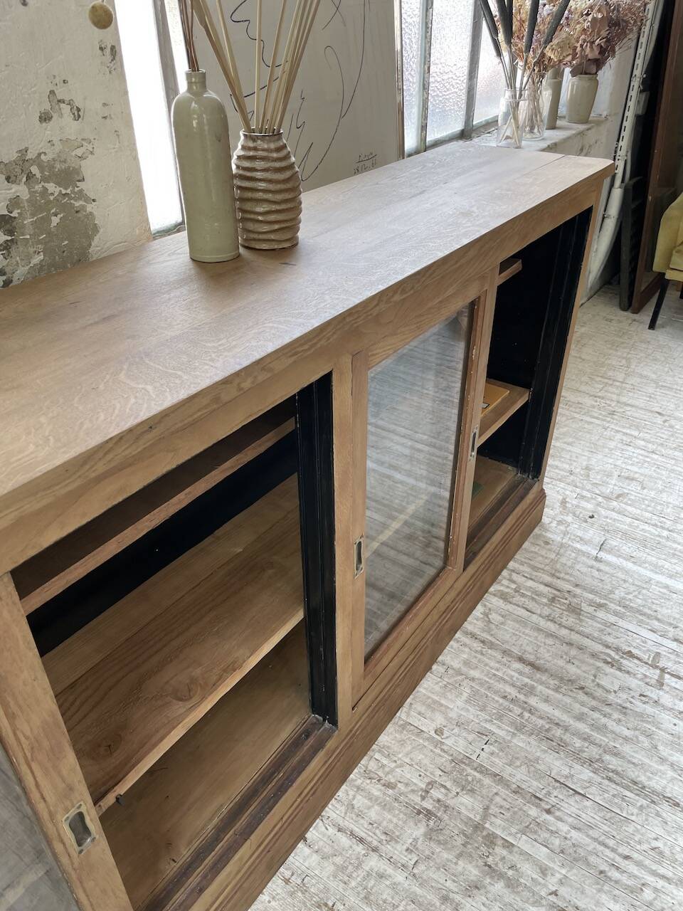 Oak sideboard with glass doors