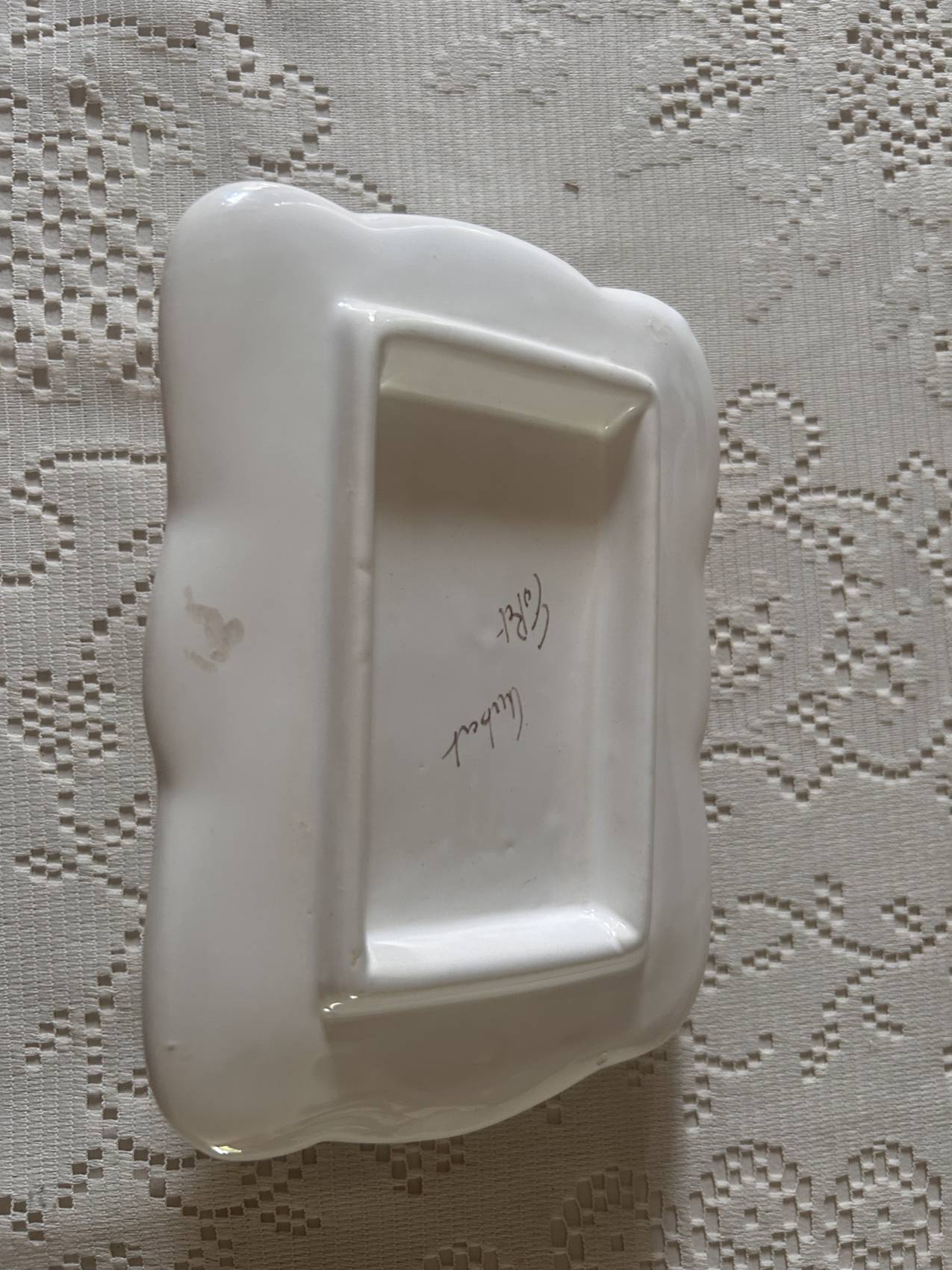 Handcrafted floral earthenware butter dish from the 1970s – Artisan production