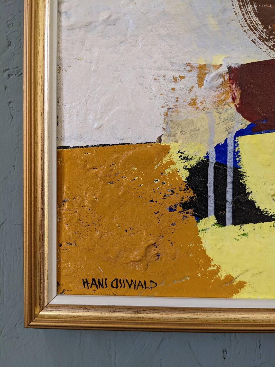 Mid-Century Modern Swedish "Autumn Rhapsody" Vintage Abstract Oil Painting, Hans Osswald