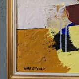 Mid-Century Modern Swedish "Autumn Rhapsody" Vintage Abstract Oil Painting, Hans Osswald