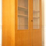 Modernist glass library in blond wood 1960