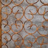 Vintage screen made of bamboo, wicker and leather