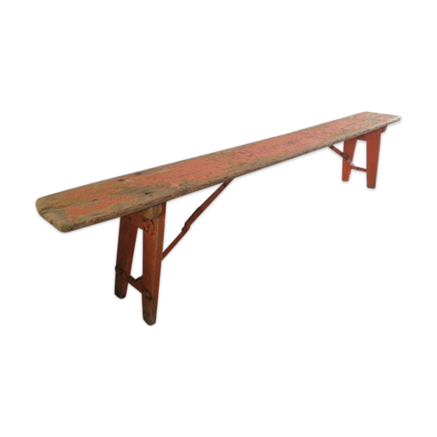 Orange folding wooden bench