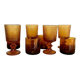 8 mismatched vintage amber glasses