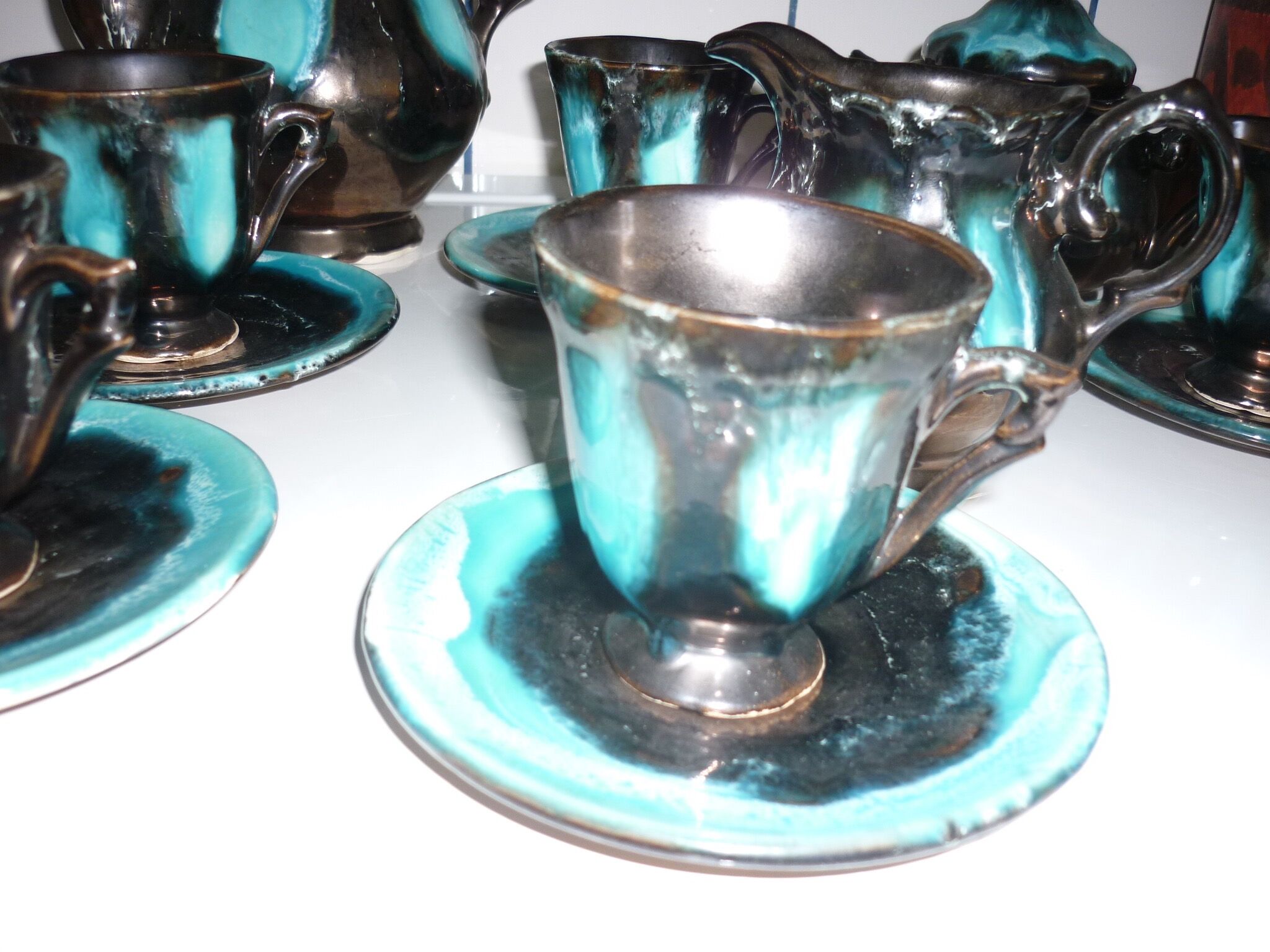 Service café-thé Vallauris noir et turquoise