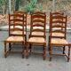 6 solid oak dining chairs with straw seats, 104cm