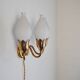 Fog & Mørup 3-Arm Brass and Opaline Glass Tulip Wall Lamp