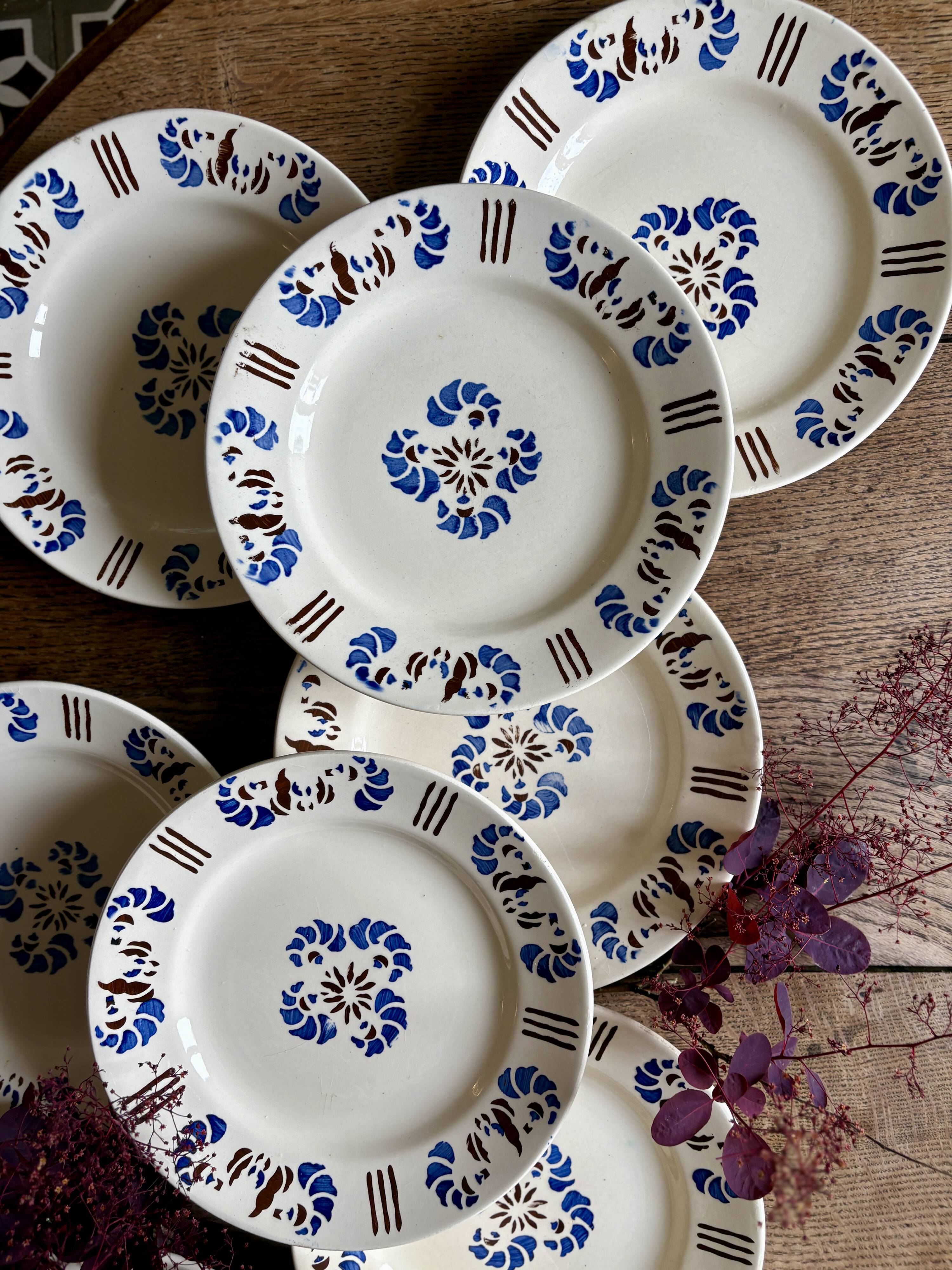 set of 10 antique flat plates model Laval