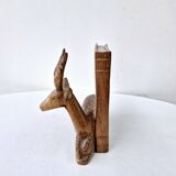 Old antelope bookend in hand carved wood