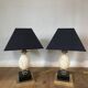 Pair of designer ostrich egg lamps in travertine from maison barbier