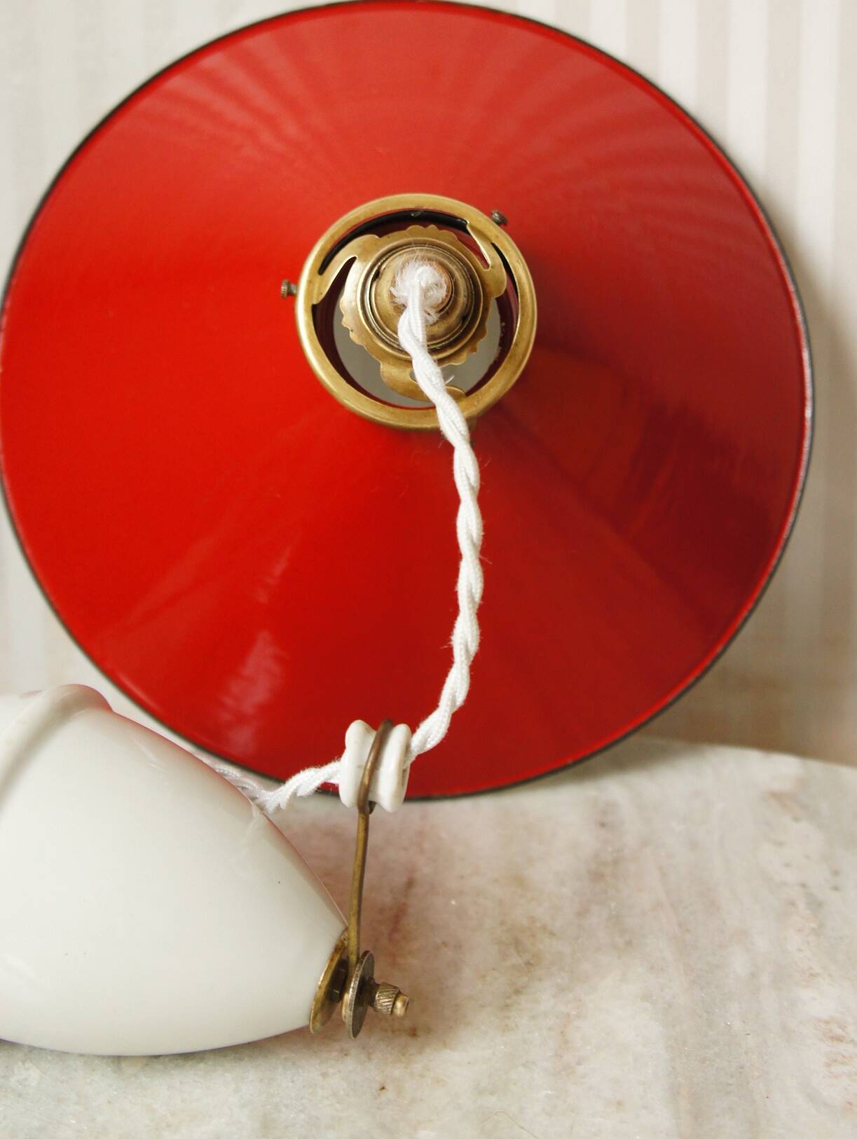 Enamelled sheet metal pendant rises & falls 1920