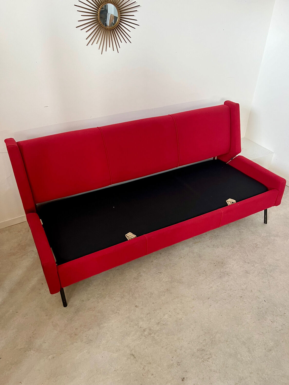 Antique Italian design fabric sofa from the 60s, vintage convertible