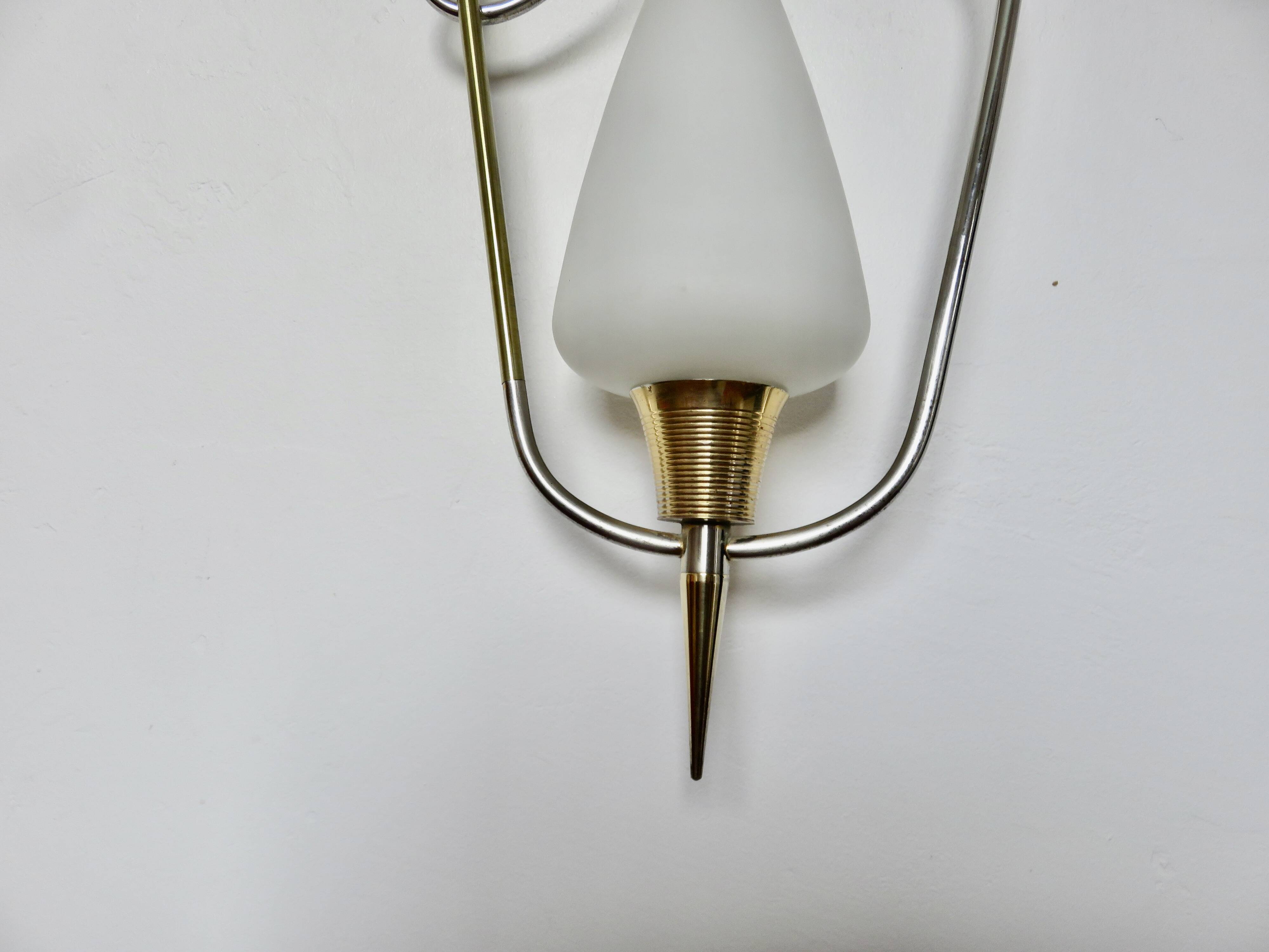 Arlus chandelier/pendant light, opaline glass and brass, 1950s or 60s, vintage