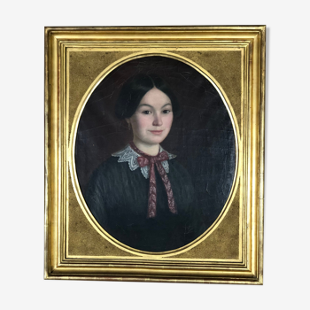 Huile sur toile " portrait de femme" époque Napoléon III