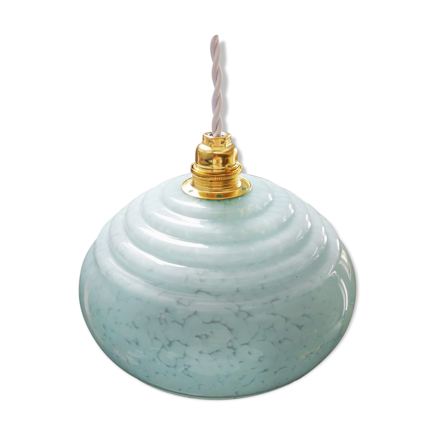 Walking suspension in opaline glass Clichy blue Art Deco 1930 TBE Ø 17 cm