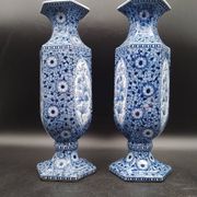Antique 19th century Delft pair of hexagonal vases - Petrus Regout Maestricht