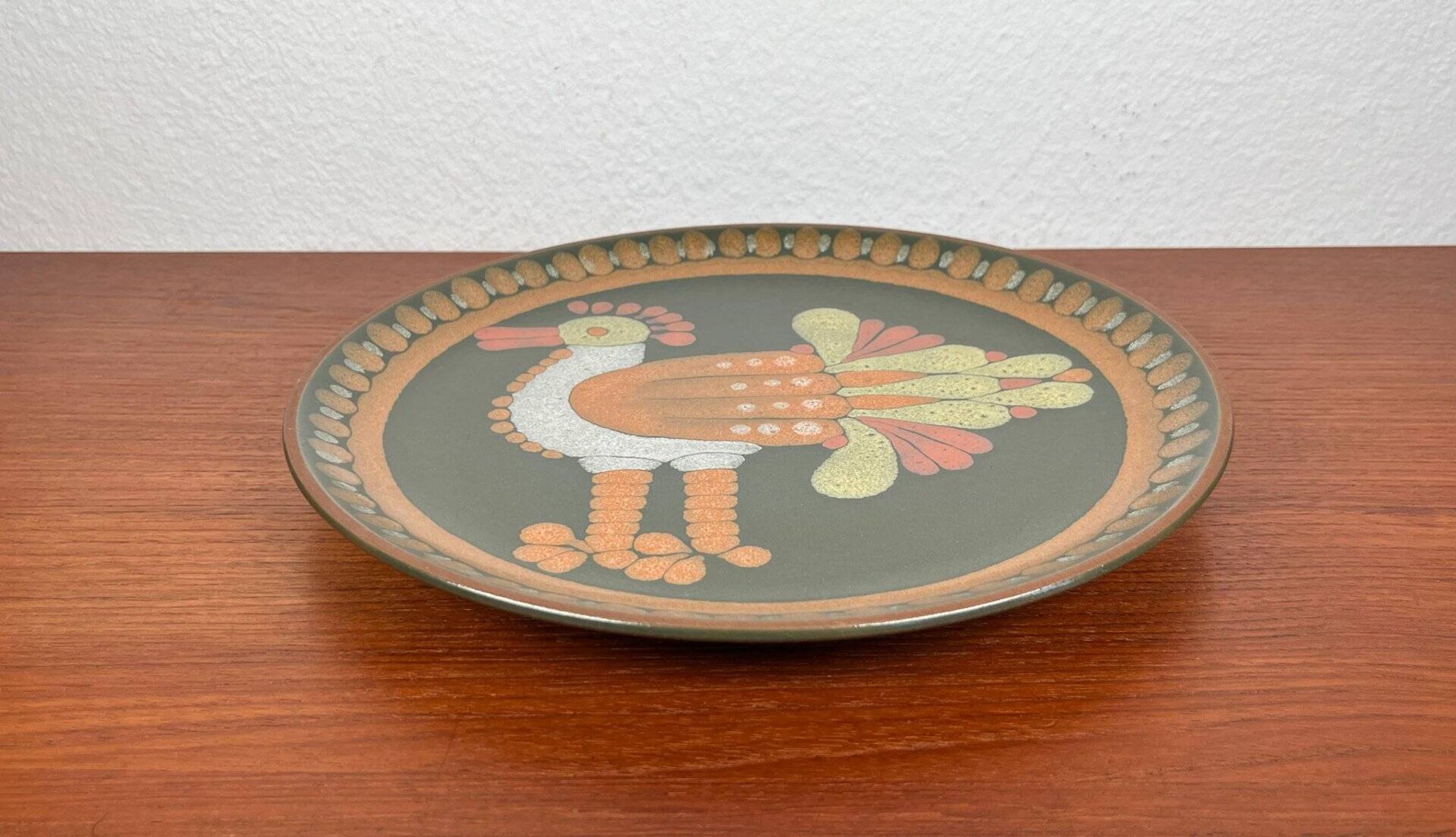 Vintage German ceramic wall plate with bird motif from Keramik Manufaktur Kupfermühle, 1970s.