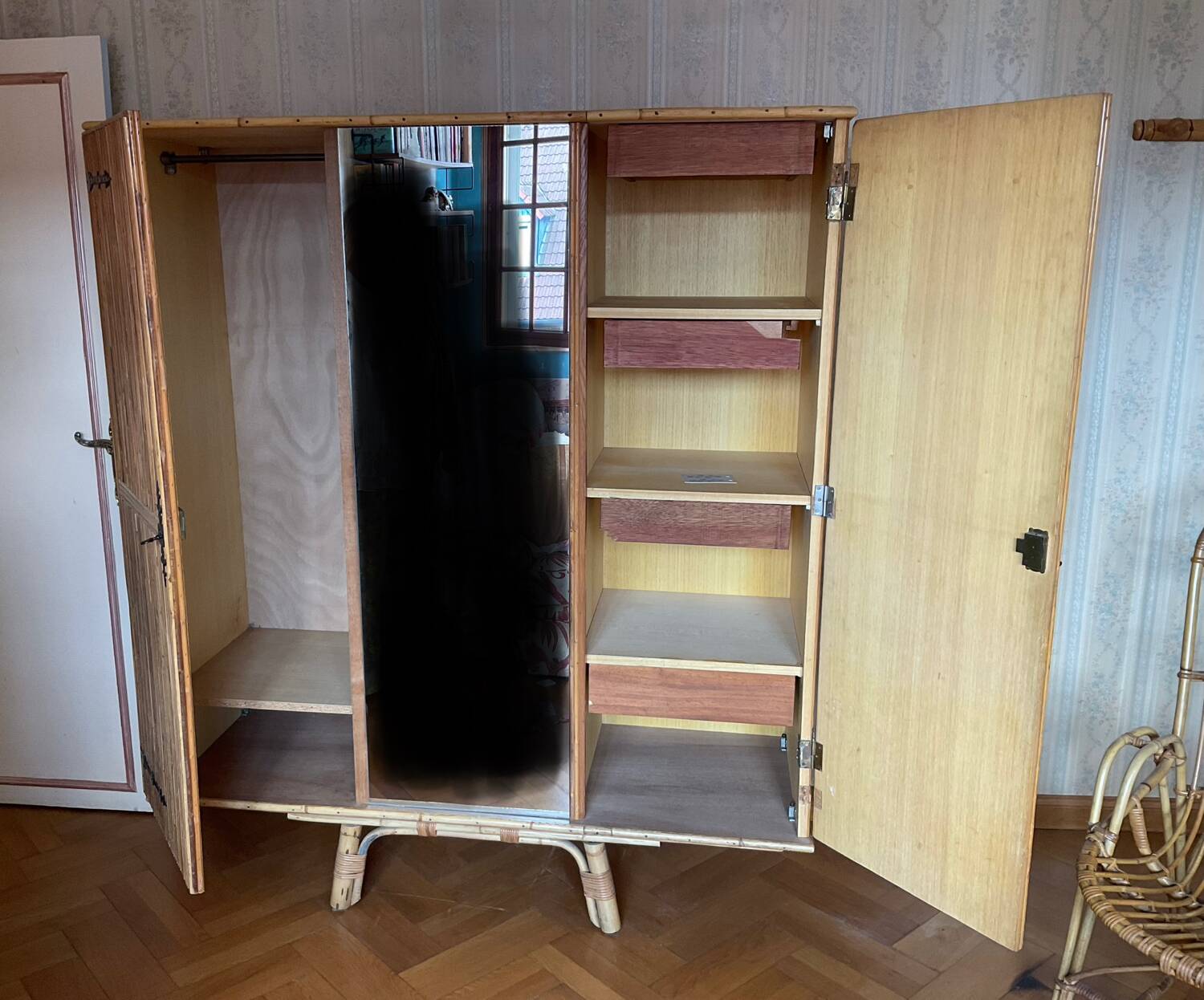Bamboo rattan wardrobe 1970