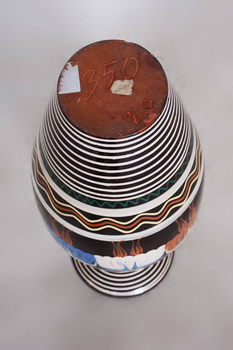 Art Deco Hand-Painted Vase in Ceramic, Slovakia, 1940s