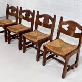Set of 4 1950s farmhouse and country style chairs in oak with p seat
