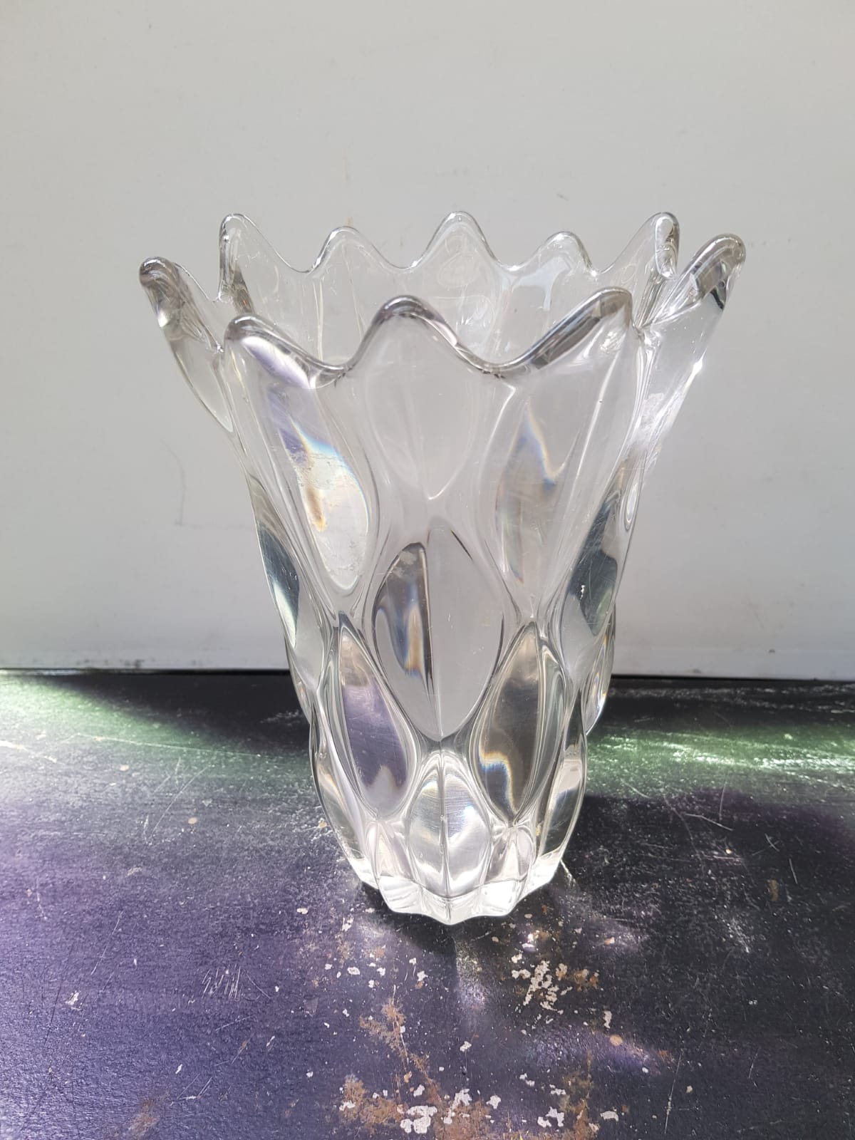 Old transparent molded glass vase bubble shape vintage decoration