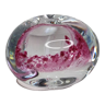 Vintage glass paperweight with inclusion of fushia ring, asymmetrical, 9 cm