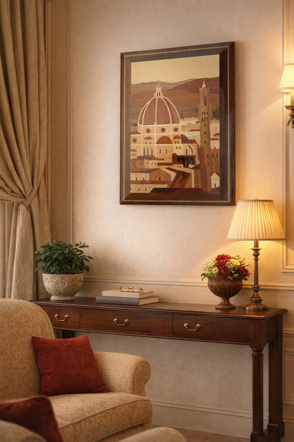 Quadro Intarsio Ligneo Artigianale Panorama Firenze (Cupola Brunelleschi)