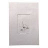 Gravure pointe seche signée paul girol. eau forte marine barque bateau voilier mer bretagne 1961