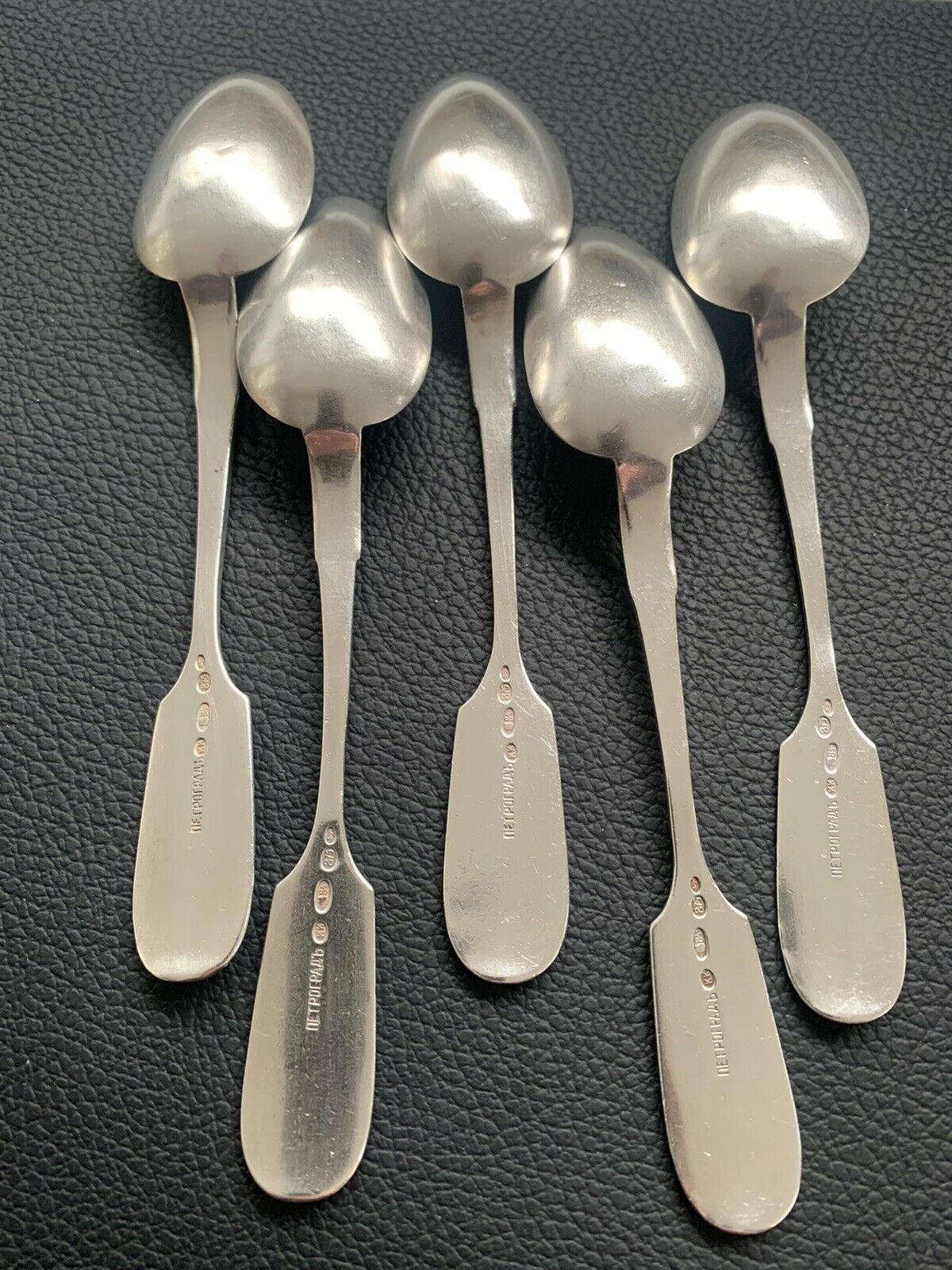 5 small spoons solid silver punch Russia Nicholas ll, weight 155grs