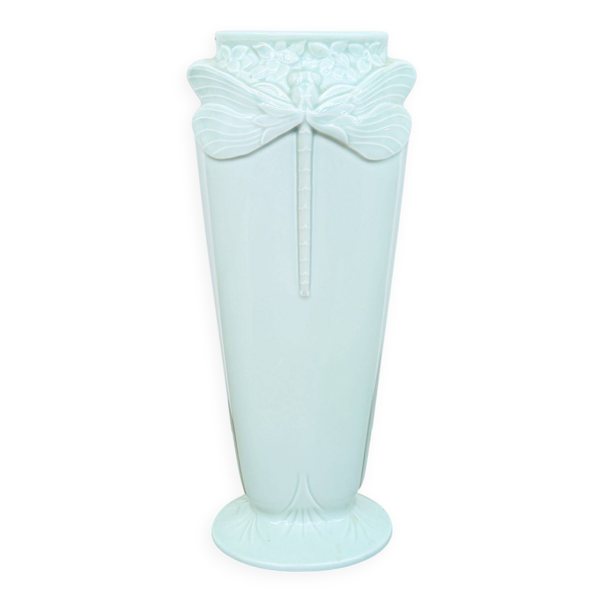 Christofle ceramic vase "Dragonflies" celadon