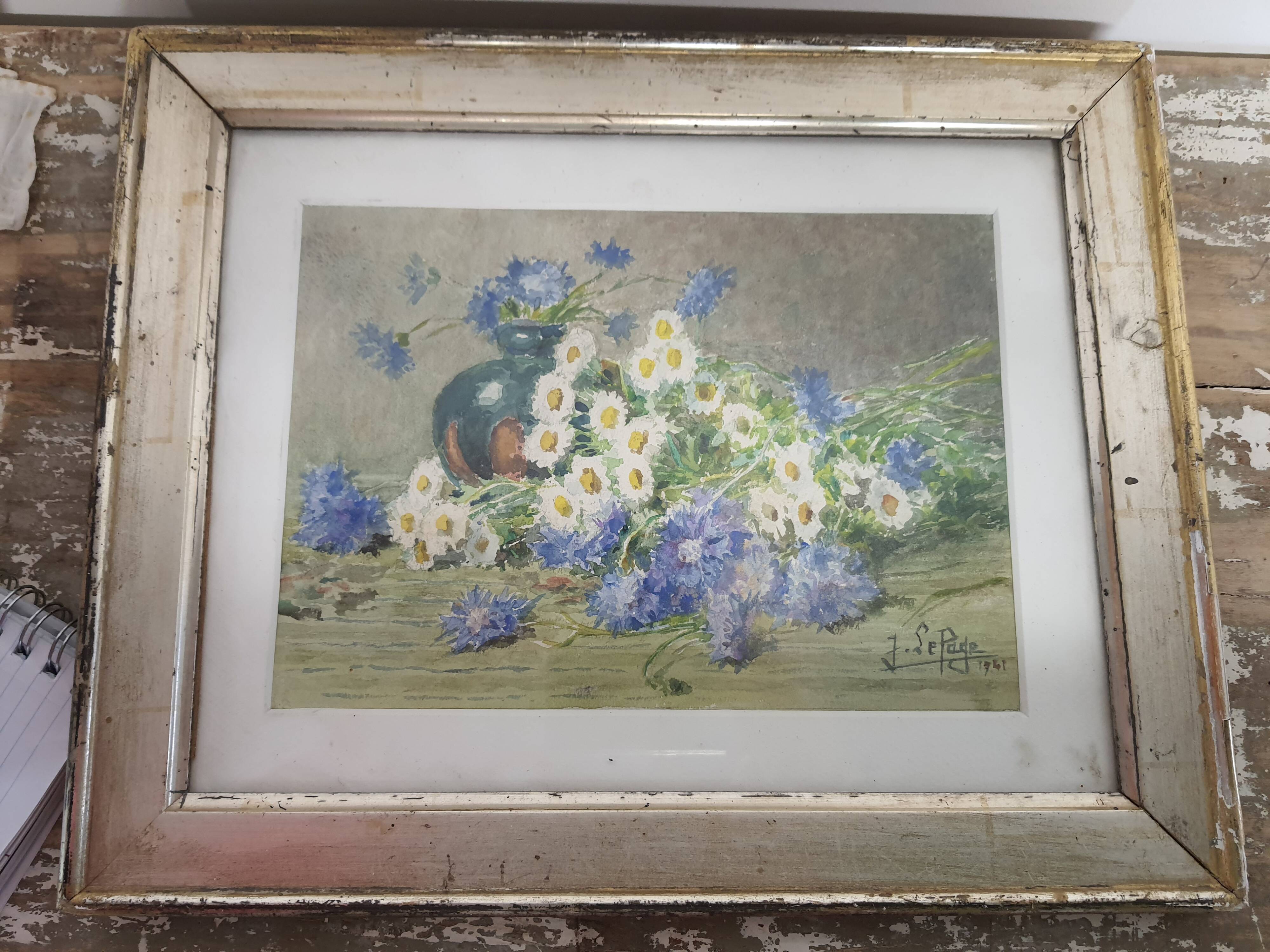 Watercolor painting signed Bouquet de fleurs