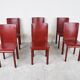 Lot de 6 chaises de salle à manger en cuir rouge fabriquées en Italie, années 1980