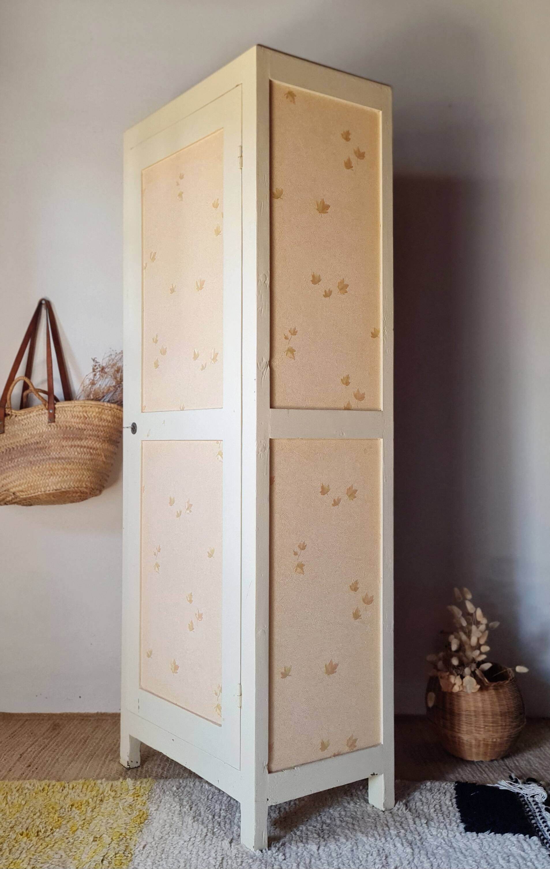 Antique Parisian bonnetière with a patina – vintage narrow wardrobe