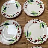 6 vintage flat plates Moulin des loups cherry patterns